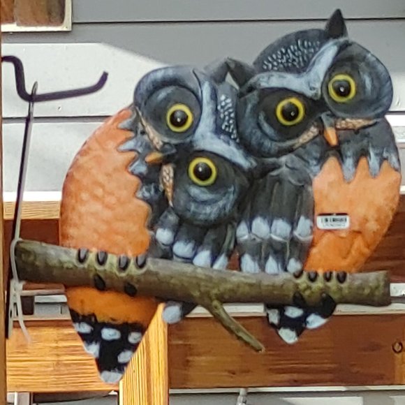 Other - Metal Owl on Branch Wall Art Indoor Outdoor Orange Gray